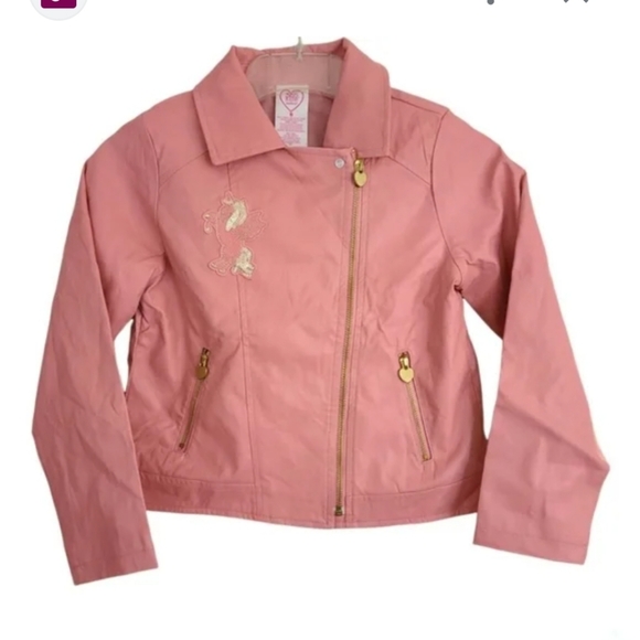 365 Kids Mauve Sequins Unicorn Moto Jacket Size 7 - Picture 2 of 10